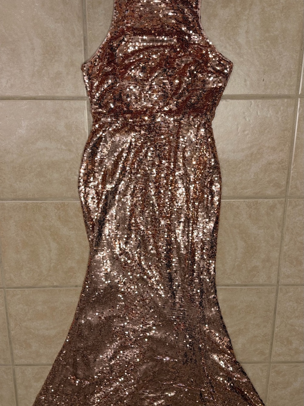 Rose Gold Sequin High Neck Maxi
Dress by Maniju Size 6